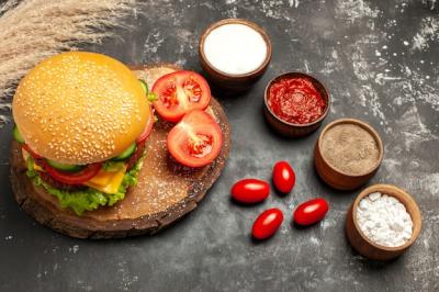 Cheesy Meat Burger with Seasonings and Fries – Free Download