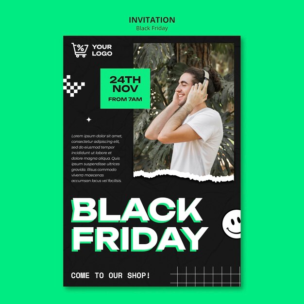 Black Friday Invitation Template in Flat Design – Free Download