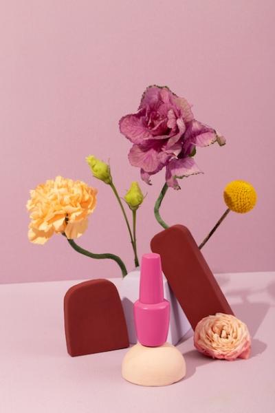 Flowers and Cosmetic Container Arrangement – Free Download