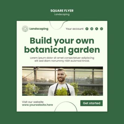 Flat Design Landscaping Service Square Flyer – Free Stock Photo Download