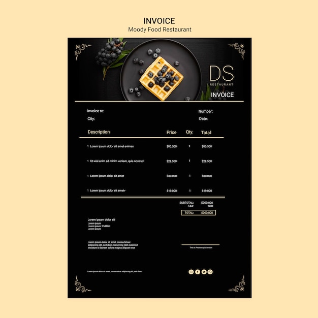 Moody Food Restaurant Invoice Template – Free Download