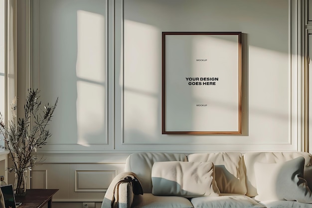 Elegant Modern Interior White Blank Frame Mockup PSD for Free Download