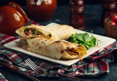 Delicious Vegan Burrito with Sauce and Salad – Free Download