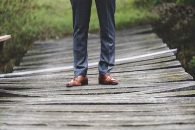 Groom’s Lower Body in Tuxedo Pants and Brown Shoes – Free Stock Photo for Download