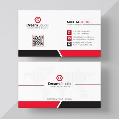 White Business Card with Red Details – Free Download