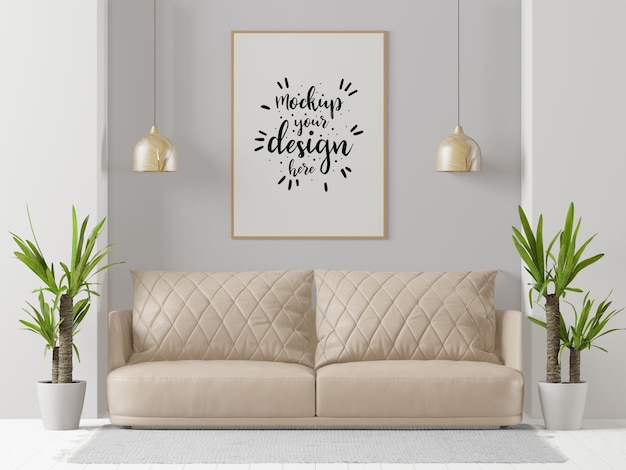 Poster Frame in Living Room PSD Mockup – Free Download