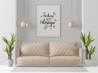 Poster Frame in Living Room PSD Mockup – Free Download