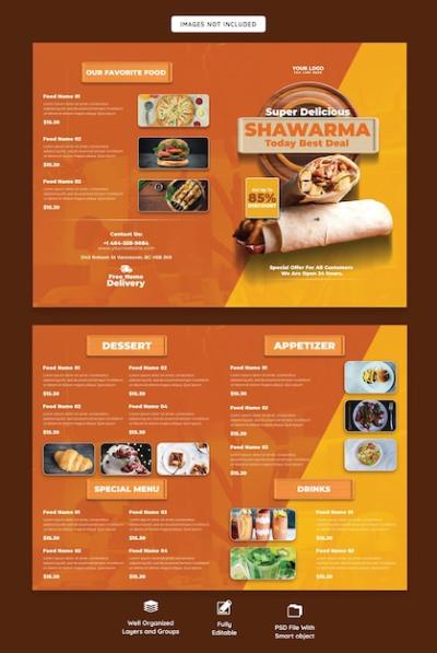 Food Menu and Restaurant Bifold Brochure Template – Free Download
