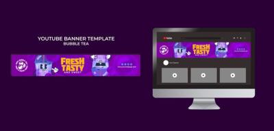 Bubble Tea YouTube Channel Art Template Design – Free Download