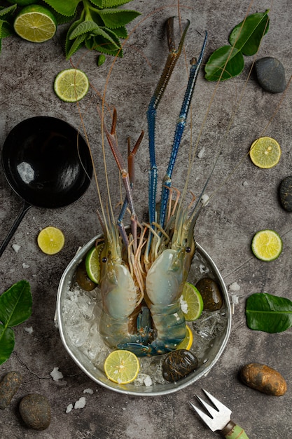 Large Fresh River Prawns Ready to Cook with Beautiful Side Dishes – Free Download