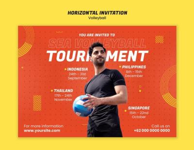 Creative Volleyball Invitation Template Design – Free Download