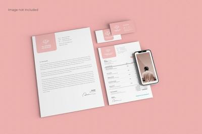 Modern Business Stationery Mockup on Pink Surface – Free Download