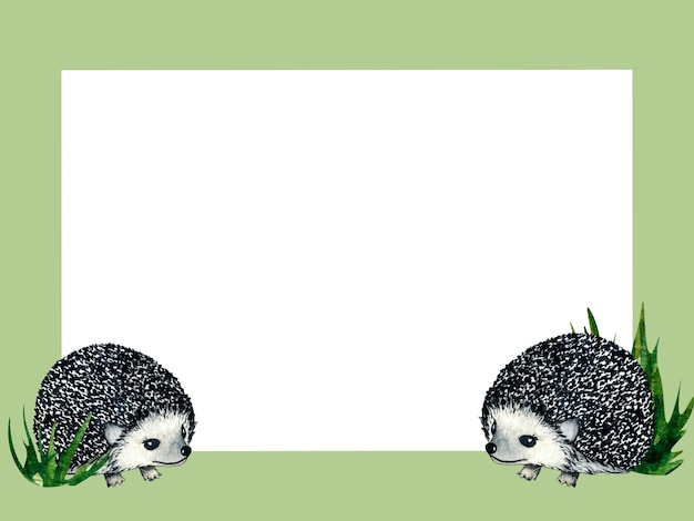 Watercolor Frame Featuring Hedgehog and Hare Rabbit – Free Download
