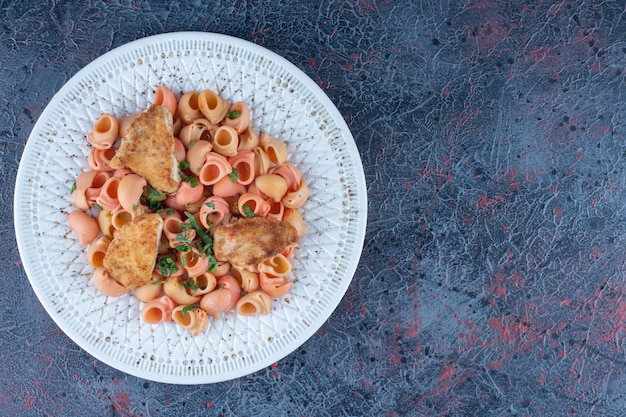 Delicious Macaroni and Chicken Meat on a White Plate – Free Stock Photo, Download for Free