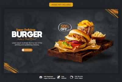 Delicious Burger and Food Menu Web Banner Template – Free Stock Photo Download