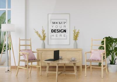 Wall Art Mockup: Canvas or Picture Frame in Living Room – Free Download