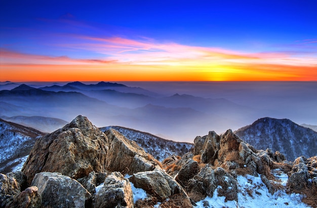 Stunning Winter Landscape at Sunset in Deogyusan National Park, South Korea – Free Download