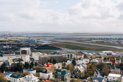 Aerial Panorama of Downtown Reykjavik Featuring Colorful Houses and Commercial Streets – Free Download