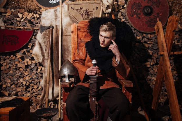 Viking Posing Against Ancient Interior | Free Download