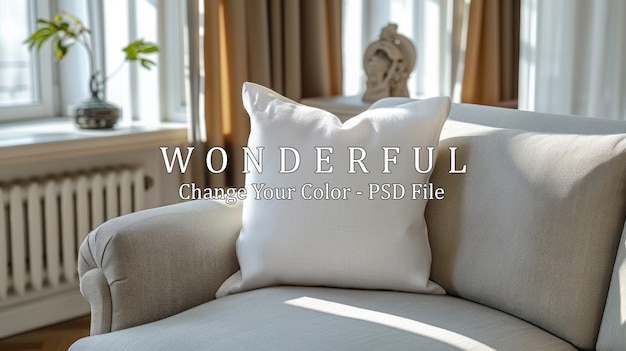 White Pillow on a Beige Sofa in a Sunlit Room – Free Stock Photo, Download for Free