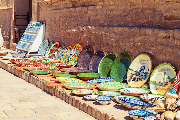Ceramic Dishes at a Street Bazaar in Ichan Kala – Free Stock Photo for Download