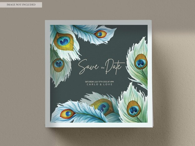 Beautiful Floral and Peacock Feather Wedding Invitation Card – Free Download