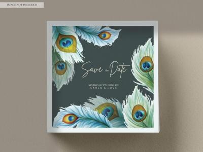 Beautiful Floral and Peacock Feather Wedding Invitation Card – Free Download