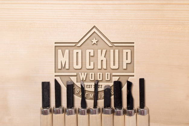 Engraved Effect Mock-up Logo on Wood and Tools – Free Download
