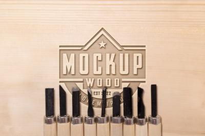 Engraved Effect Mock-up Logo on Wood and Tools – Free Download