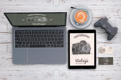 Photography Concept Stationery Mockup from Above – Free Download