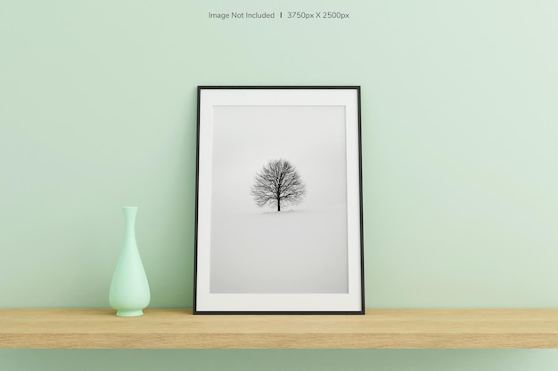 Vertical Black Poster or Photo Frame Mockup in Living Room Interior with Vase – Free Download