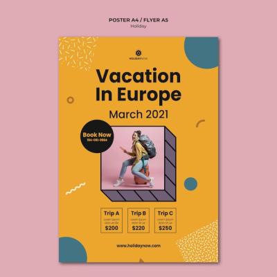 Vacation Poster Template Featuring Female Backpacker – Free Download