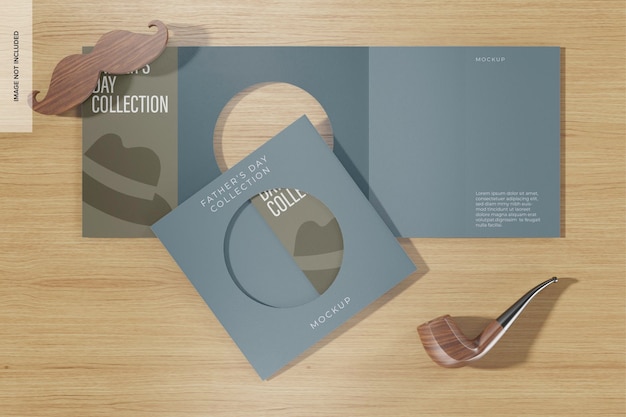 Fathers Day Bi Fold Cards Mockup – Top View for Free Download