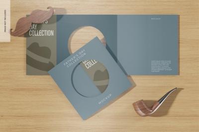 Fathers Day Bi Fold Cards Mockup – Top View for Free Download