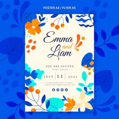 Floral Wedding Vertical Poster Template – Download Free Stock Photo
