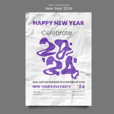 New Year 2024 Celebration Poster Template – Download Free Stock Photo