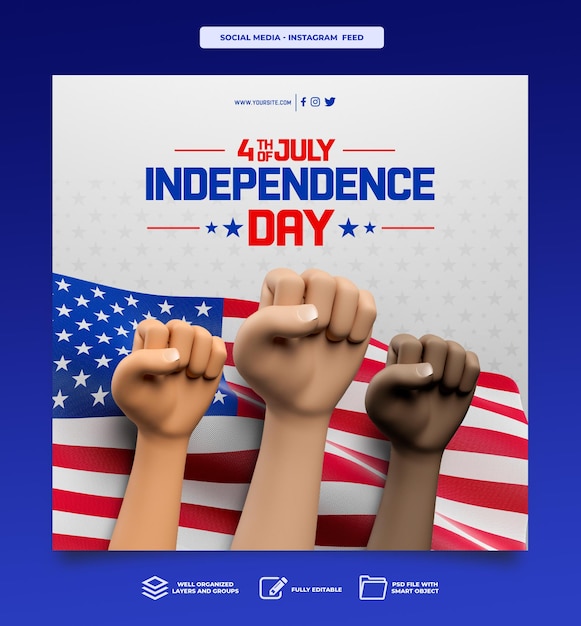 3D Render Celebration Template Design for American Independence Day – Free Download
