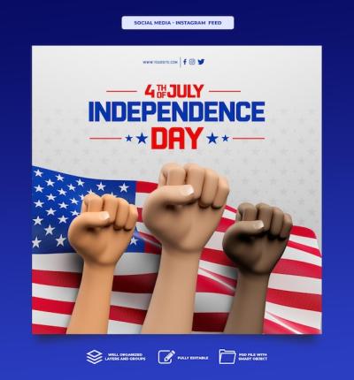 3D Render Celebration Template Design for American Independence Day – Free Download