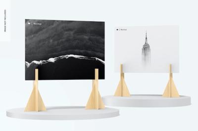 B0 Posters on Wood Stands Mockup – Free Stock Photo for Download