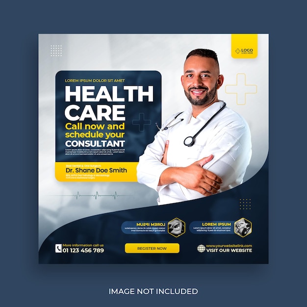 Doctor Theme Healthcare Banner or Square Flyer Template for Social Media Post – Free Download