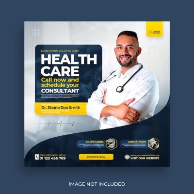 Doctor Theme Healthcare Banner or Square Flyer Template for Social Media Post – Free Download