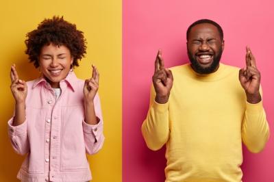 Positive Dark-Skinned Girlfriend and Boyfriend Making Wishes: Free Download