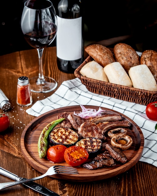 Delicious Meat Kebab with Fresh Vegetables on Wooden Board – Free Stock Photo, Download for Free