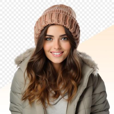 A Woman in a Brown Hat and Green Jacket on a White Background – Free Stock Photo, Download for Free