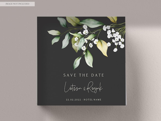 Stunning Watercolor Wedding Invitation Featuring Greenery Leaves and White Flowers – Free to Download