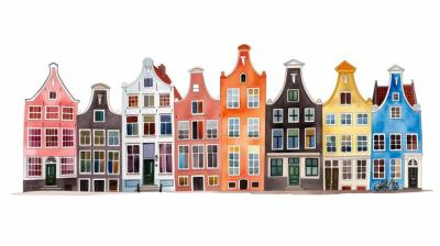 Colorful Watercolor Sketch of Amsterdam’s Canal Houses – Free Download