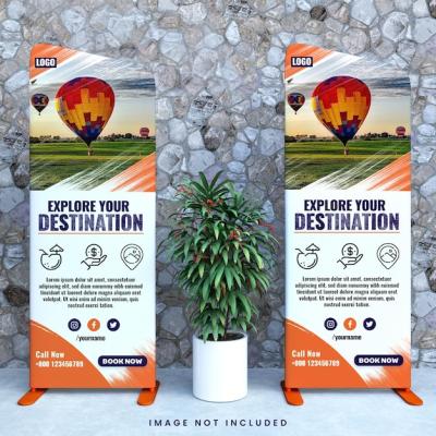 Two Rollup Banner Stand Mockup Featuring a Plant – Free Download