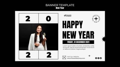 Horizontal Banner Template for Festive New Year – Download Free Stock Photo