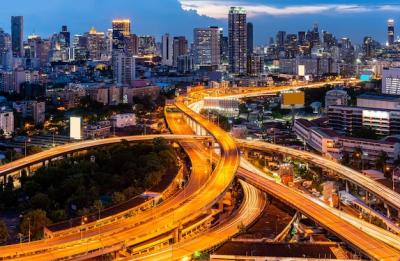 Aerial View of Bangkok Downtown Expressway and Skyscrapers at Sunset – Free Stock Photo, Download for Free
