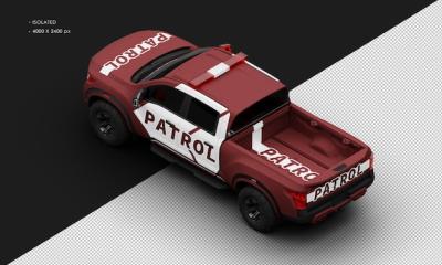 Realistic Matte Red Patrol Pickup Truck from Top Left Rear View – Free Stock Photo Download